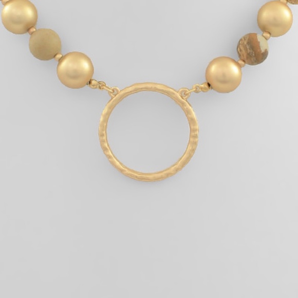 Hollow Circle Stone & Metal Ball Necklace - Picture 2 of 3